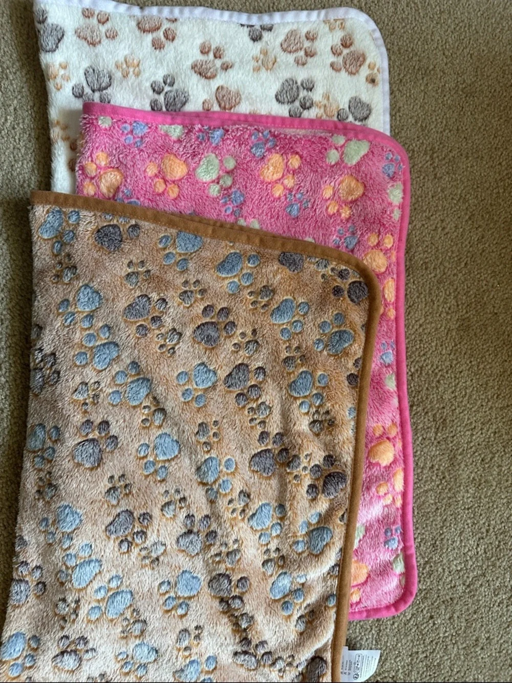 Plush Paw Print Pet Blanket Stack - Beige, Pink, White